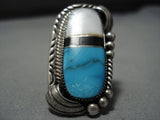 Huge Huge!! Vintage Native American Jewelry Navajo Blue Diamond Turquoise Sterling Silver Ring-Nativo Arts