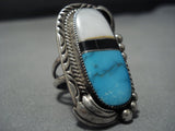 Huge Huge!! Vintage Native American Jewelry Navajo Blue Diamond Turquoise Sterling Silver Ring-Nativo Arts