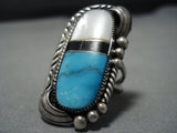Huge Huge!! Vintage Native American Jewelry Navajo Blue Diamond Turquoise Sterling Silver Ring-Nativo Arts