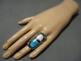 Huge Huge!! Vintage Native American Jewelry Navajo Blue Diamond Turquoise Sterling Silver Ring-Nativo Arts