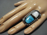 Huge Huge!! Vintage Native American Jewelry Navajo Blue Diamond Turquoise Sterling Silver Ring-Nativo Arts