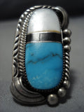 Huge Huge!! Vintage Native American Jewelry Navajo Blue Diamond Turquoise Sterling Silver Ring-Nativo Arts