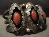 Huge Hvy Vintage Navajo Domed Coral Native American Jewelry Silver Bracelet Indian Jewelry-Nativo Arts