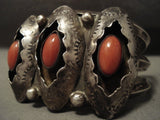 Huge Hvy Vintage Navajo Domed Coral Native American Jewelry Silver Bracelet Indian Jewelry-Nativo Arts