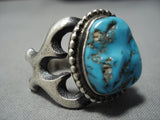 Huge Important Chee Family Vintage Native American Jewelry Navajo Turquoise Sterling Silver Ring Old-Nativo Arts