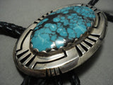 Huge Incredible Vintage Navajo Spider Turquoise Native American Jewelry Silver Geometric Bolo Tie-Nativo Arts