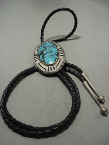 Huge Incredible Vintage Navajo Spider Turquoise Native American Jewelry Silver Geometric Bolo Tie-Nativo Arts