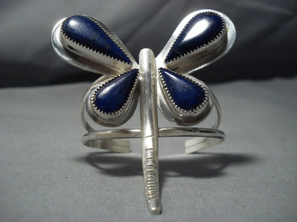 Huge Jewelry Navajo Lapis Butterfly Sterling Silver Bracelet Old-Nativo Arts