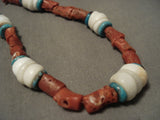 Huge Long Chunk Coral Vintage Navajo Native American Jewelry jewelry Turquoise Necklace-Nativo Arts