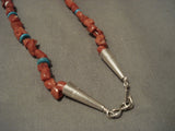 Huge Long Chunk Coral Vintage Navajo Native American Jewelry jewelry Turquoise Necklace-Nativo Arts