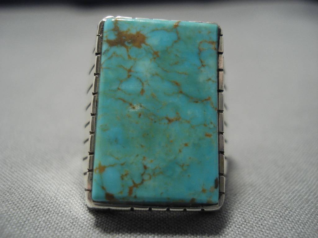 Huge Men's Squared Royston Turquoise Sterling Silver Native
