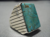 Huge Men's Squared Royston Turquoise Sterling Silver Native American Navajo Ring-Nativo Arts