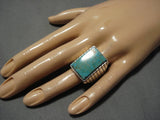 Huge Men's Squared Royston Turquoise Sterling Silver Native American Navajo Ring-Nativo Arts