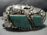 Huge Men's Vintage Native American Jewelry Navajo Green Turquoise Sterling Silver Bear Bracelet-Nativo Arts