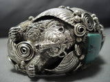 Huge Men's Vintage Native American Jewelry Navajo Green Turquoise Sterling Silver Bear Bracelet-Nativo Arts