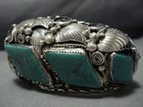 Huge Men's Vintage Native American Jewelry Navajo Green Turquoise Sterling Silver Bear Bracelet-Nativo Arts