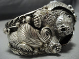 Huge Men's Vintage Native American Jewelry Navajo Green Turquoise Sterling Silver Bear Bracelet-Nativo Arts