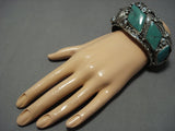 Huge Men's Vintage Native American Jewelry Navajo Green Turquoise Sterling Silver Bear Bracelet-Nativo Arts