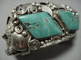 Huge Men's Vintage Native American Jewelry Navajo Green Turquoise Sterling Silver Bear Bracelet-Nativo Arts