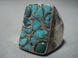 Huge Men's Vintage Native American Jewelry Navajo Turquoise Sterling Silver Inlay Ring Old-Nativo Arts