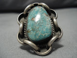 Huge Men's Vintage Native American Navajo Green Spiderweb Turquoise Sterling Silver Ring Old-Nativo Arts