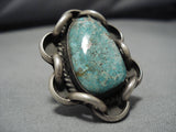 Huge Men's Vintage Native American Navajo Green Spiderweb Turquoise Sterling Silver Ring Old-Nativo Arts