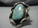 Huge Men's Vintage Native American Navajo Green Spiderweb Turquoise Sterling Silver Ring Old-Nativo Arts