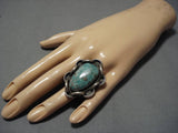 Huge Men's Vintage Native American Navajo Green Spiderweb Turquoise Sterling Silver Ring Old-Nativo Arts