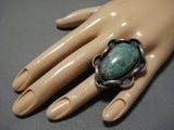 Huge Men's Vintage Native American Navajo Green Spiderweb Turquoise Sterling Silver Ring Old-Nativo Arts