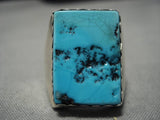 Huge Men's Vintage Native American Navajo Squared Sky Blue Turquoise Sterling Silver Ring Old-Nativo Arts