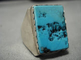 Huge Men's Vintage Native American Navajo Squared Sky Blue Turquoise Sterling Silver Ring Old-Nativo Arts
