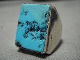 Huge Men's Vintage Native American Navajo Squared Sky Blue Turquoise Sterling Silver Ring Old-Nativo Arts