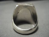 Huge Men's Vintage Native American Navajo Squared Sky Blue Turquoise Sterling Silver Ring Old-Nativo Arts