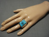 Huge Men's Vintage Native American Navajo Squared Sky Blue Turquoise Sterling Silver Ring Old-Nativo Arts
