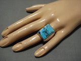 Huge Men's Vintage Native American Navajo Squared Sky Blue Turquoise Sterling Silver Ring Old-Nativo Arts