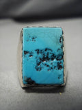 Huge Men's Vintage Native American Navajo Squared Sky Blue Turquoise Sterling Silver Ring Old-Nativo Arts
