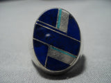 Huge Men's Vintage Navajo Lapis Sterling Silver Native American Jewelry Ring Old-Nativo Arts
