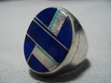 Huge Men's Vintage Navajo Lapis Sterling Silver Native American Jewelry Ring Old-Nativo Arts