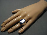 Huge Men's Vintage Navajo Lapis Sterling Silver Native American Jewelry Ring Old-Nativo Arts