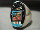 Huge Midnight Space Kachina Navajo Turquoise Native American Jewelry Silver Ring-Nativo Arts