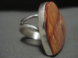 Huge Modernistic 'Art Is Love' Orange Shell Heart Native American Jewelry Silver Navajo Ring-Nativo Arts