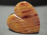 Huge Modernistic 'Art Is Love' Orange Shell Heart Native American Jewelry Silver Navajo Ring-Nativo Arts