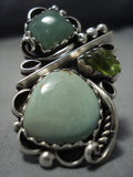 Huge Modernistic Native American Jewelry Navajo Sterling Slver Green Turquoise Ring-Nativo Arts