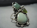 Huge Modernistic Native American Jewelry Navajo Sterling Slver Green Turquoise Ring-Nativo Arts