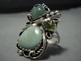 Huge Modernistic Native American Jewelry Navajo Sterling Slver Green Turquoise Ring-Nativo Arts