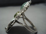 Huge Modernistic Native American Jewelry Navajo Sterling Slver Green Turquoise Ring-Nativo Arts