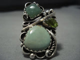 Huge Modernistic Native American Jewelry Navajo Sterling Slver Green Turquoise Ring-Nativo Arts