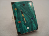 HUGE MODERNISTIC NAVAJO MALACHITE TCORAL LAPIS SILVER RING-Nativo Arts