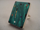 HUGE MODERNISTIC NAVAJO MALACHITE TCORAL LAPIS SILVER RING-Nativo Arts