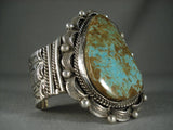 Huge Modernistic Navajo Natural Green Turquoise Native American Jewelry Silver Bracelet-Nativo Arts